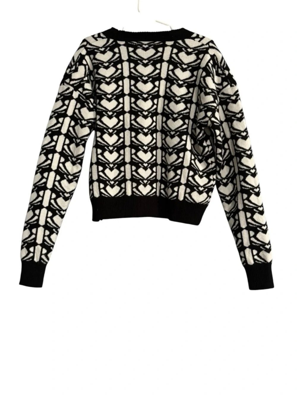 Paisley lane  Black & White Heart Jacquard Cardigan